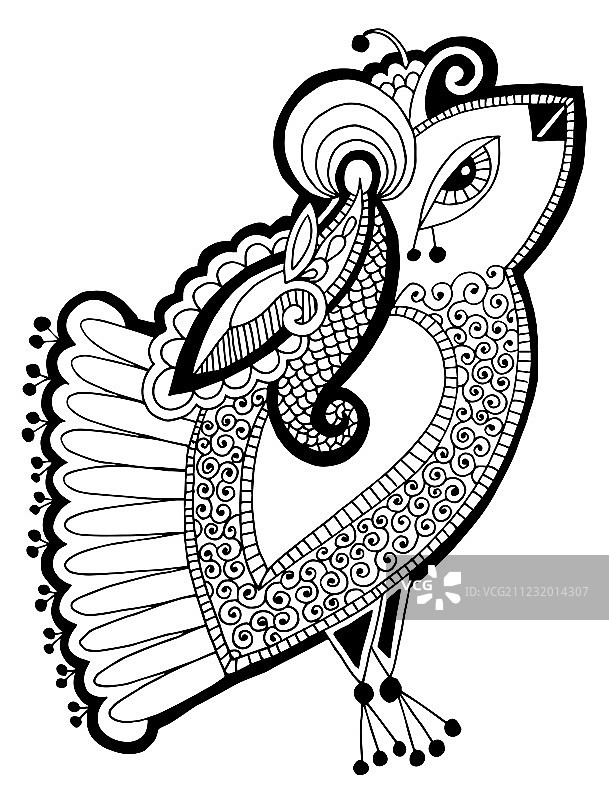 黑白孔雀装饰民族绘画图片素材