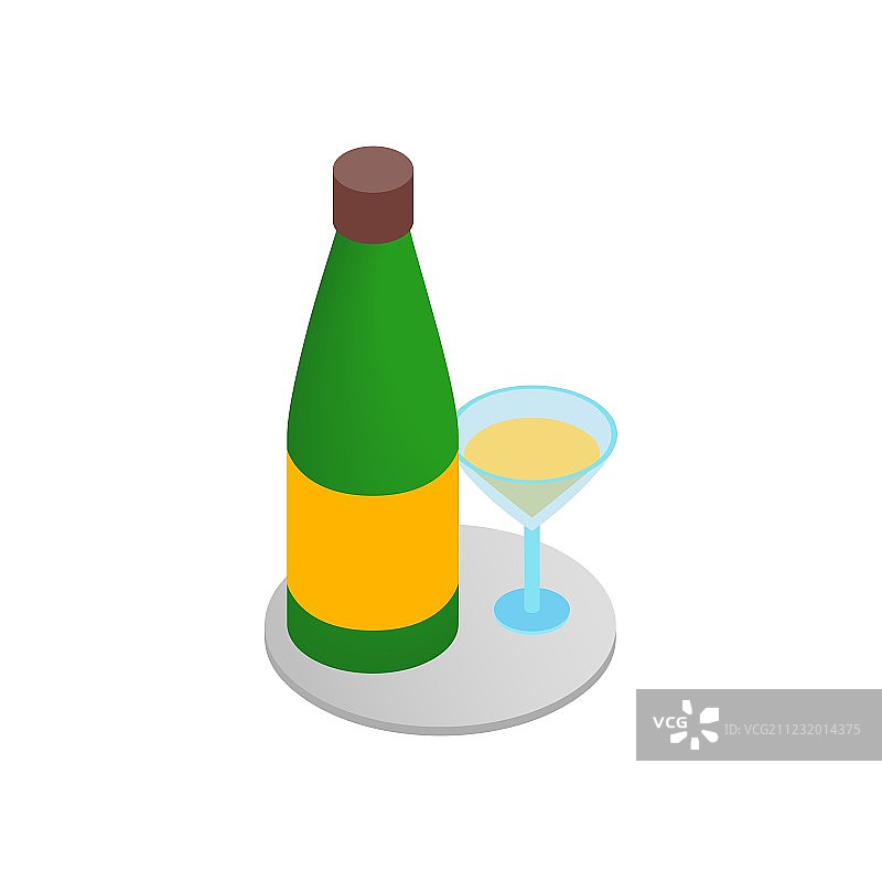 香槟和玻璃杯2.5D等距图标图片素材