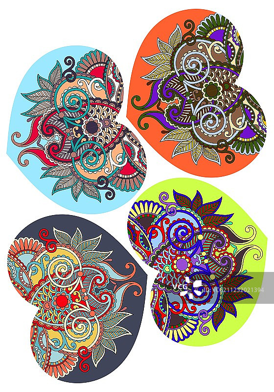 民族风花卉涡纹四心形蕾丝图片素材