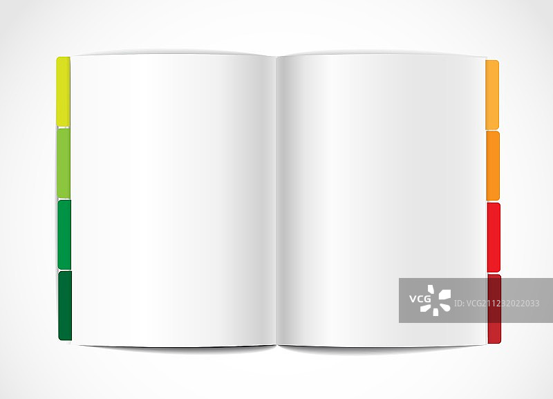 带有彩色书签的打开的纸质相册图片素材