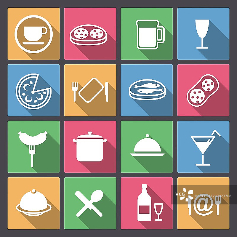 扁平设计风格的餐具和食物图标图片素材