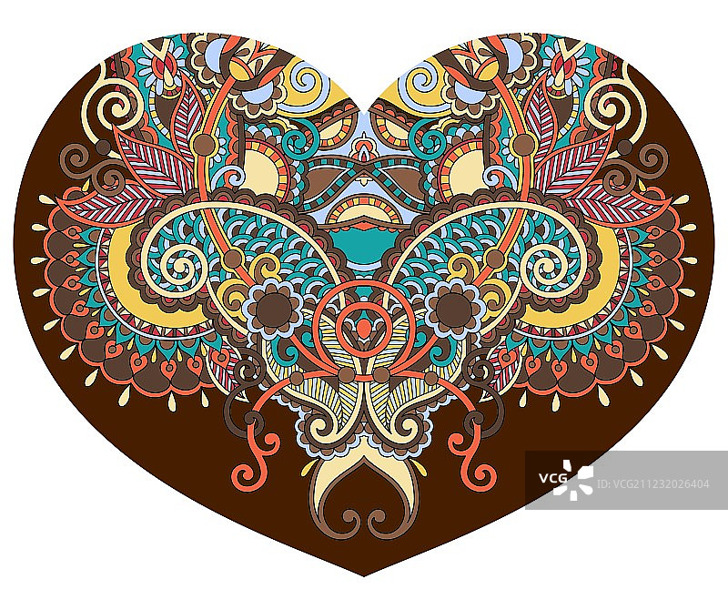 民族佩斯利花卉蕾丝心形设计图片素材