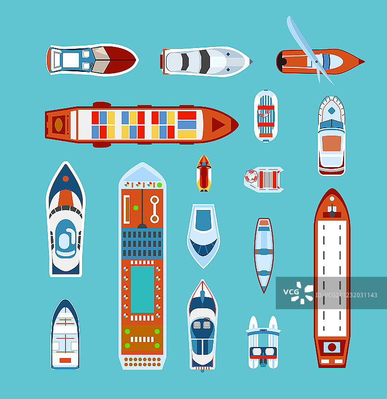 船舶俯视图扁平图标合集图片素材