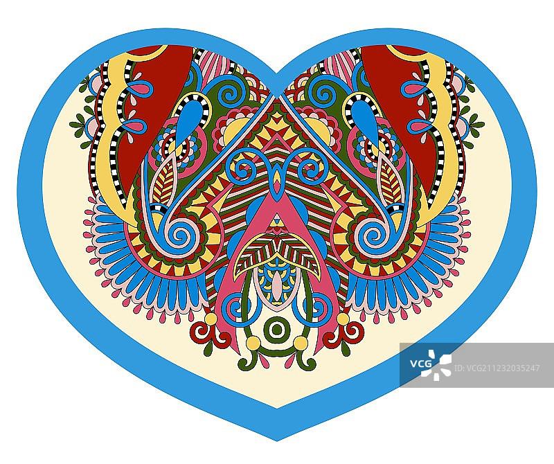民族佩斯利花卉蕾丝心形设计图片素材