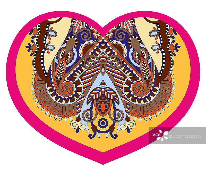 民族佩斯利花卉蕾丝心形设计图片素材