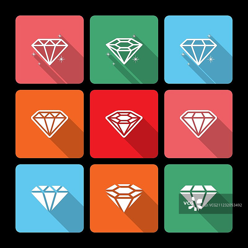 带长阴影的钻石图标集图片素材