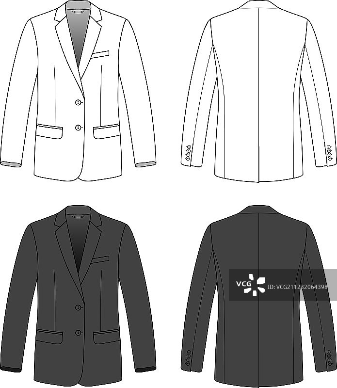 空白西装的前后侧视图图片素材