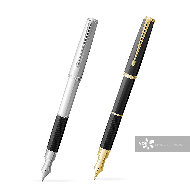两支金色和银色钢笔图片素材