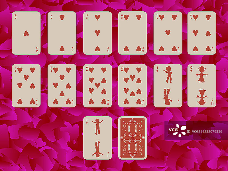 紫色背景上的红桃纸牌图片素材