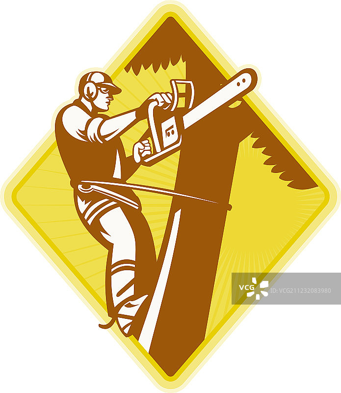 树木外科医生，树艺师，油锯复古风图片素材