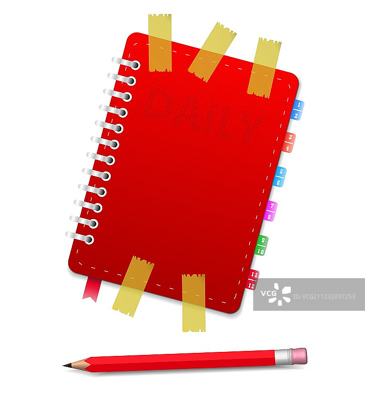 日记本、铅笔和胶带图片素材