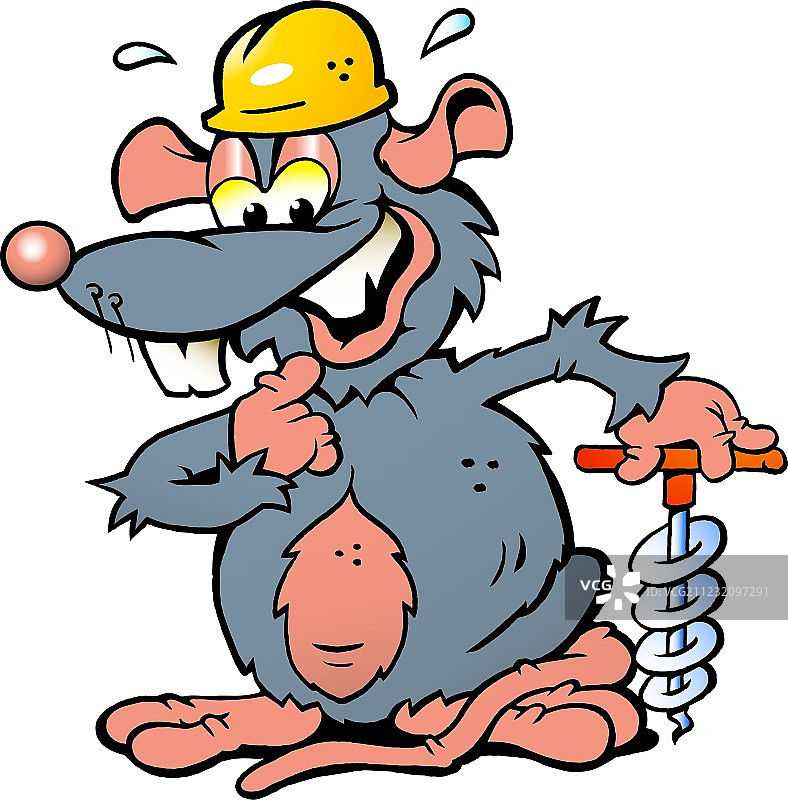 手绘微笑老鼠手持电钻图片素材