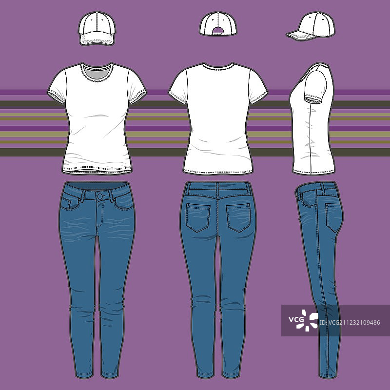 T恤帽子和牛仔裤套装图片素材