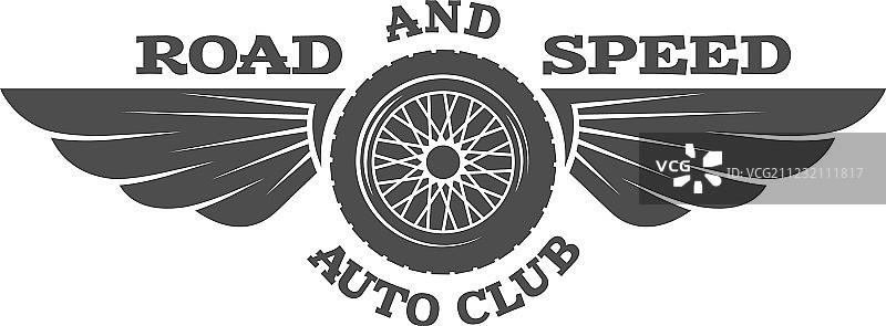 车轮和翅膀复古汽车徽章图片素材