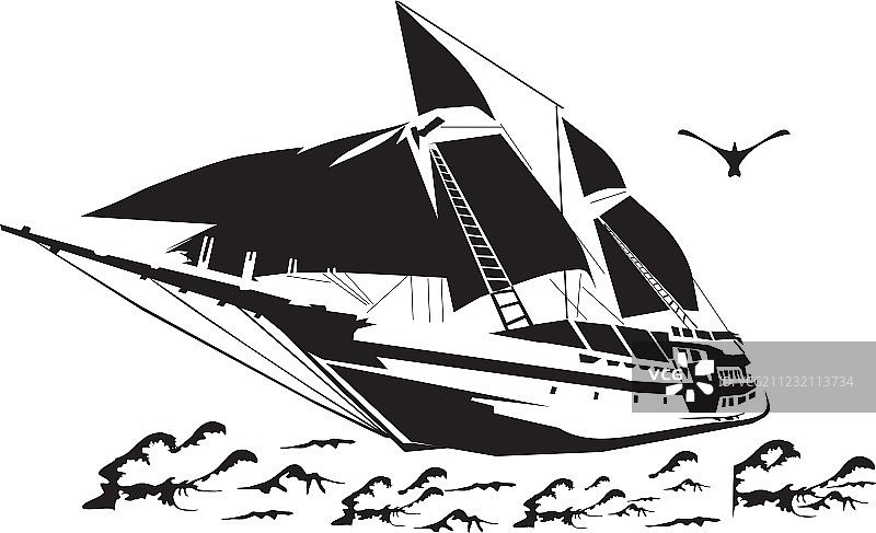 海浪上的帆船剪影图片素材