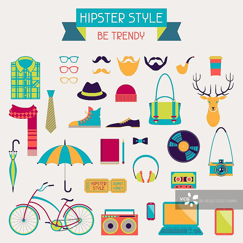 复古风格的时髦风格元素和图标集图片素材