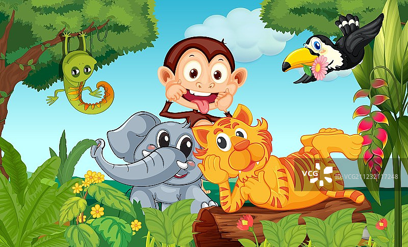 森林里的五只动物图片素材