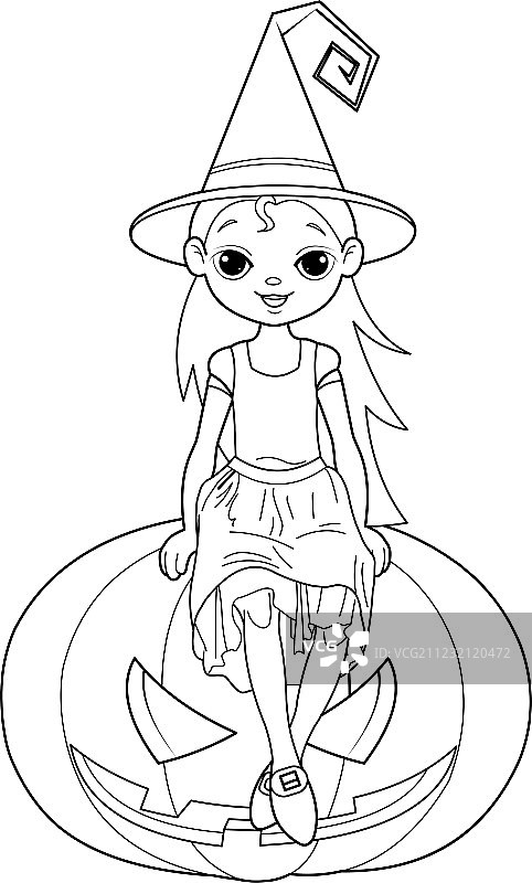 万圣节小女巫涂色页图片素材