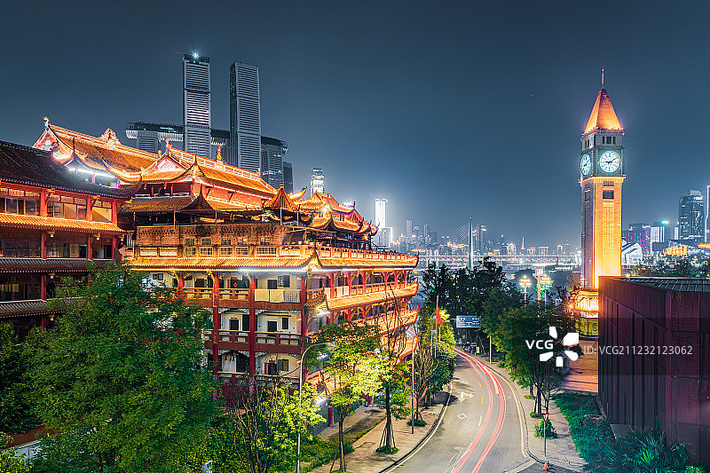 重庆南滨路千佛寺夜景图片素材