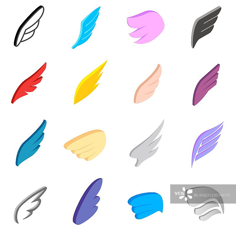 翅膀图标等距3D风格图片素材