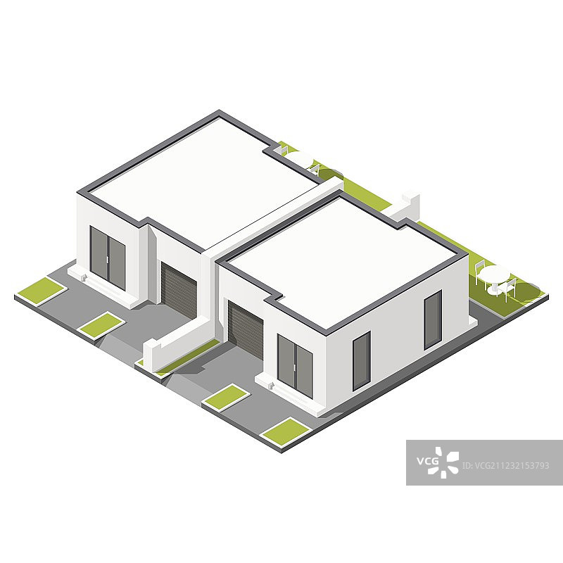 带平屋顶的单层相连小屋图片素材