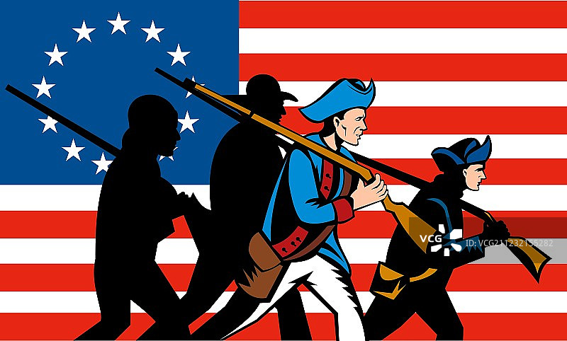 美国义勇军与贝齐·罗斯旗帜图片素材