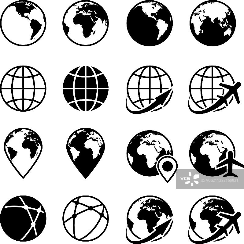 黑色地球图标图片素材