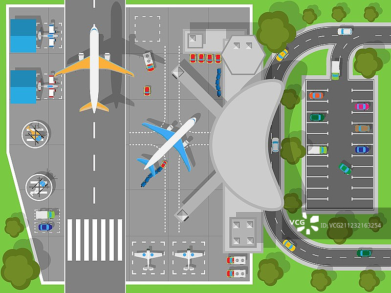 机场顶部视角航站楼和飞机图片素材