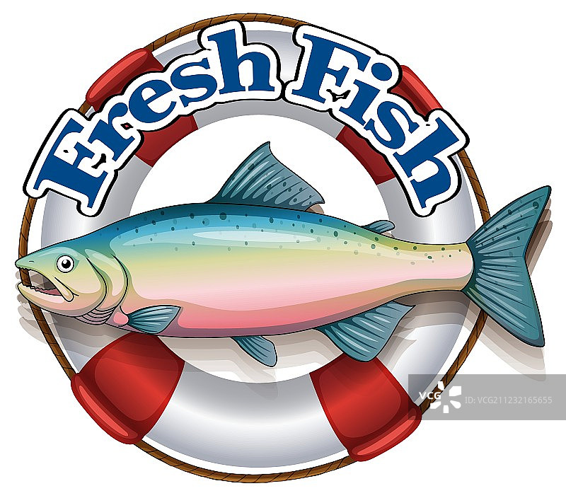 带有大鱼图案的新鲜鱼类标签图片素材