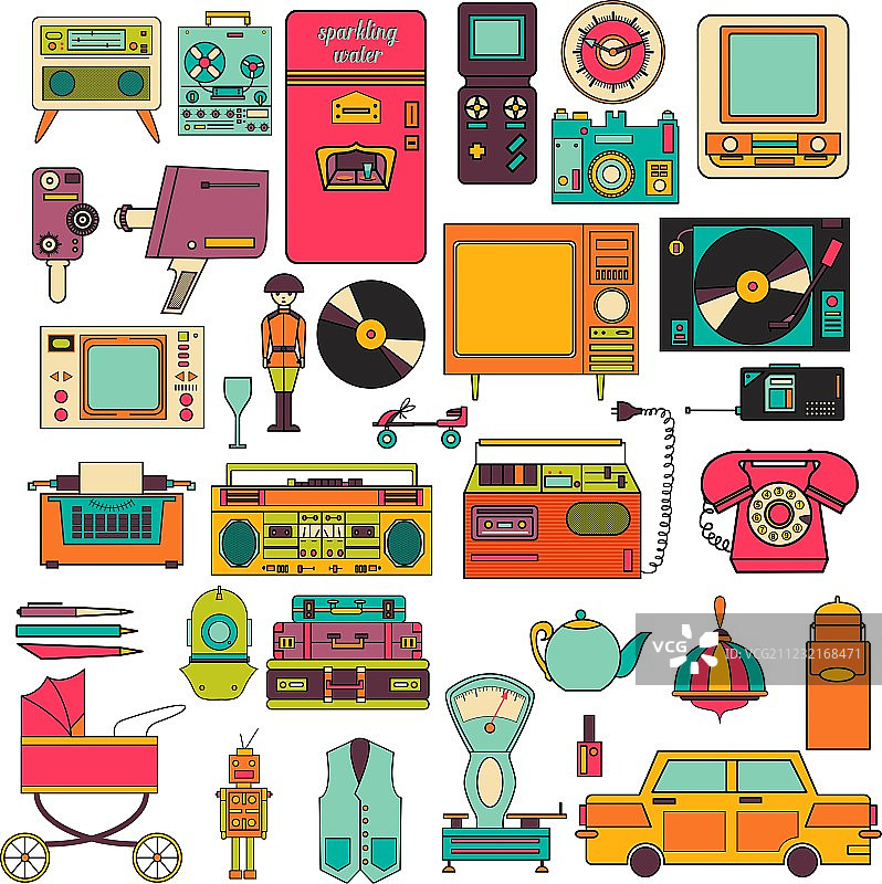 80-90年代复古扁平风格电子图标素材图片素材