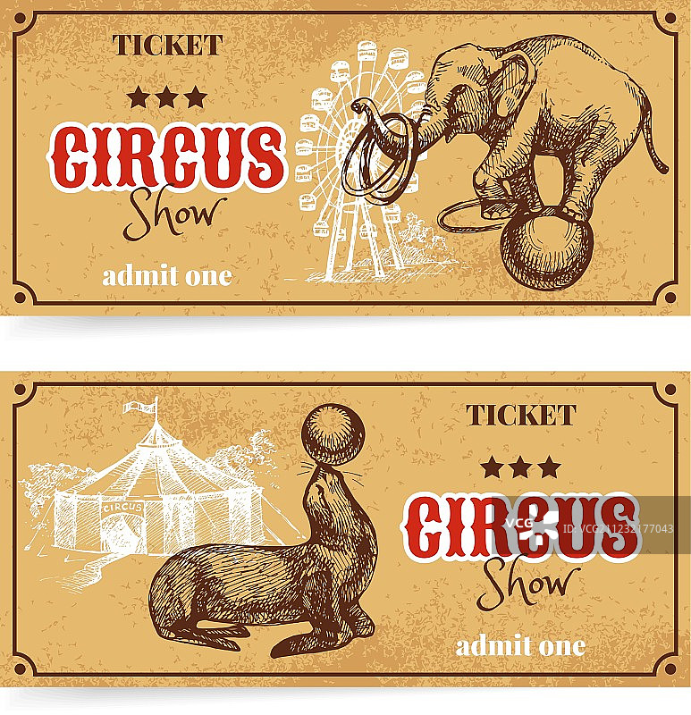手绘复古马戏团表演门票图片素材