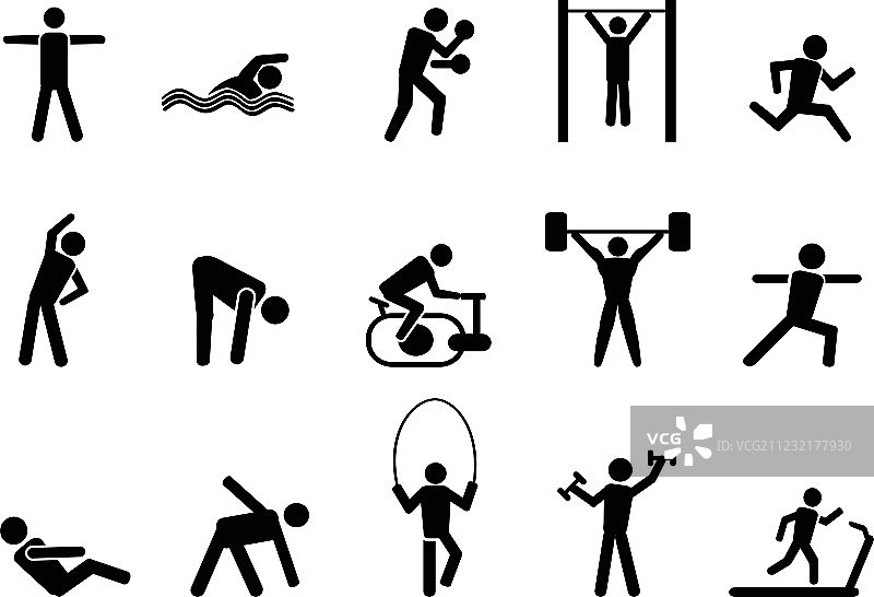 黑色健身人物图标集图片素材