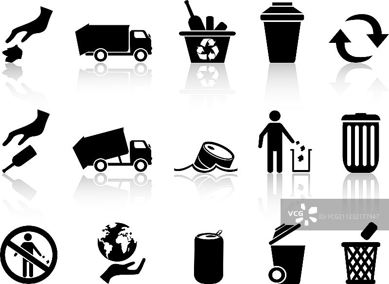 黑色垃圾图标集图片素材
