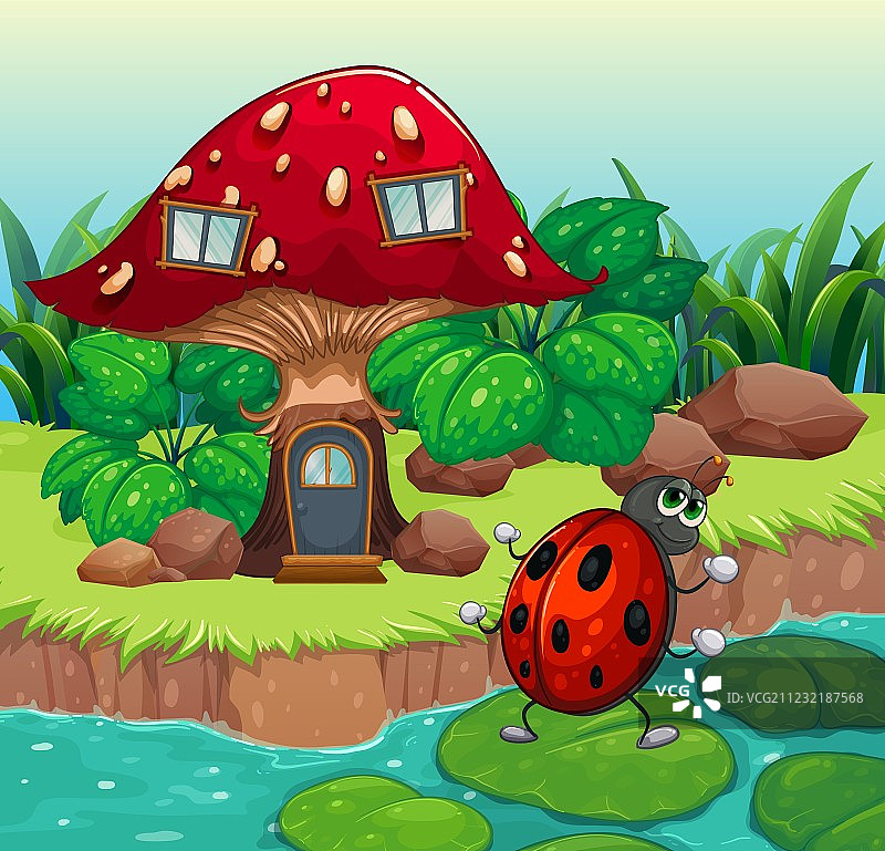 蘑菇屋附近的昆虫舞蹈图片素材