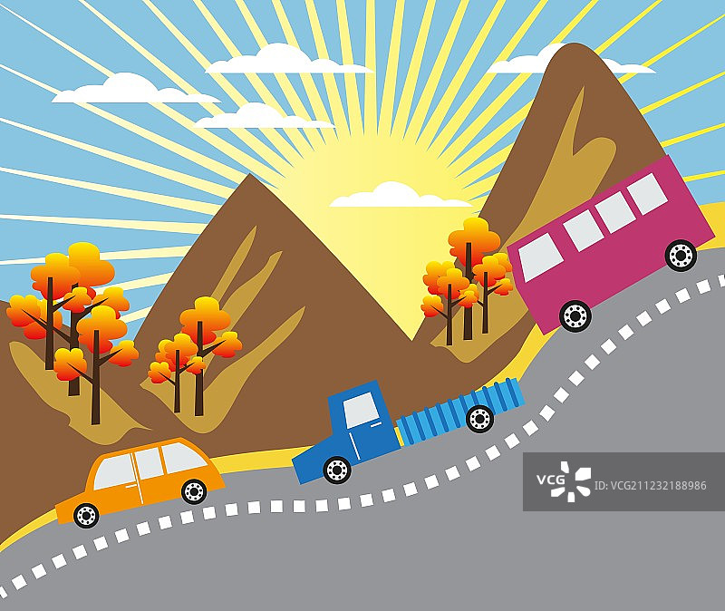 卡通山地骑行背景图片素材