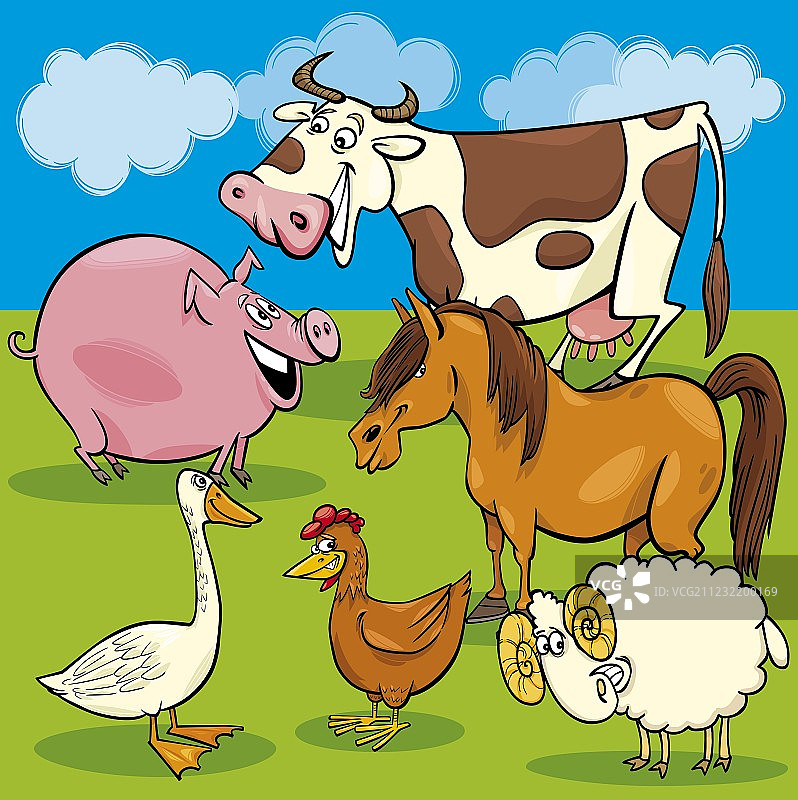 卡通农场动物群组图片素材