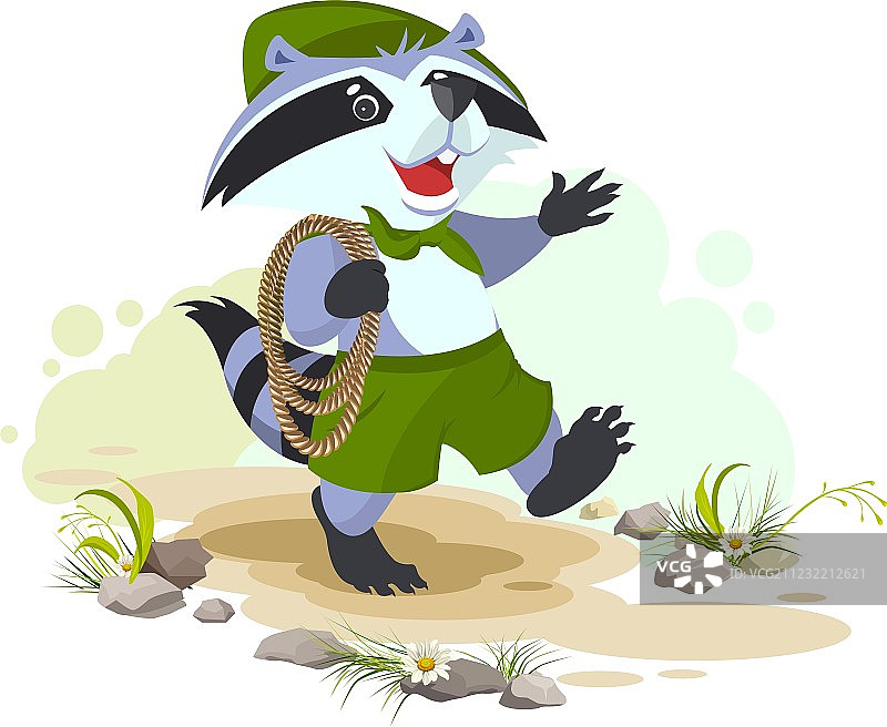 侦察浣熊携带绳索，动物侦察员与绳索图片素材