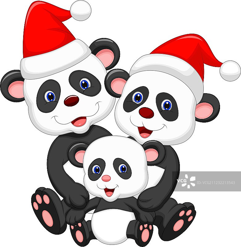 戴红帽的可爱熊猫家庭卡通图片素材