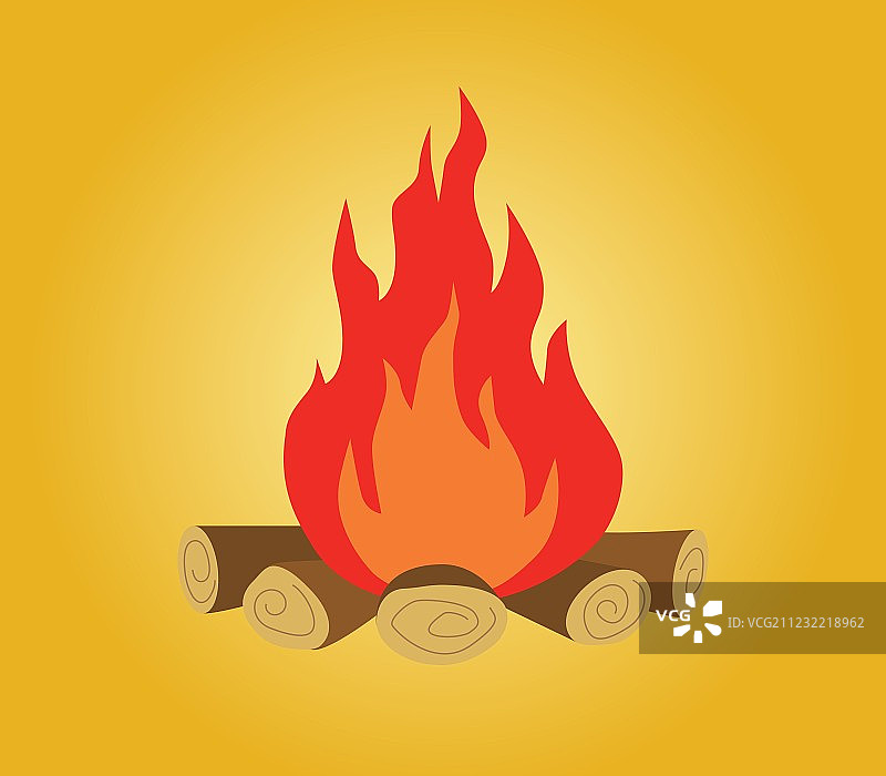 孤立的木柴和黄色火焰篝火图片素材
