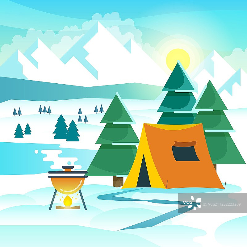冬季徒步背景，带帐篷图片素材