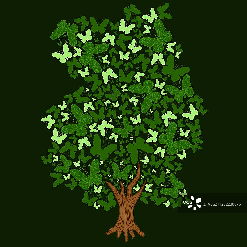 深绿色背景上的蝴蝶树图片素材