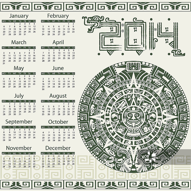 玛雅风格2014年日历图片素材