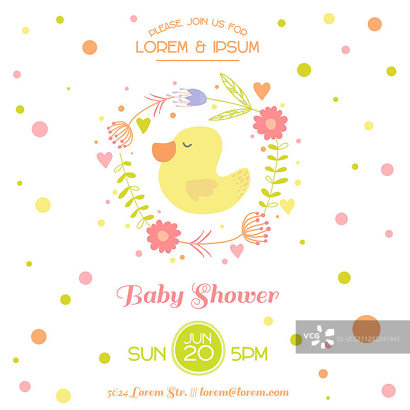 婴儿欢迎卡 - 可爱的小鸭子图片素材