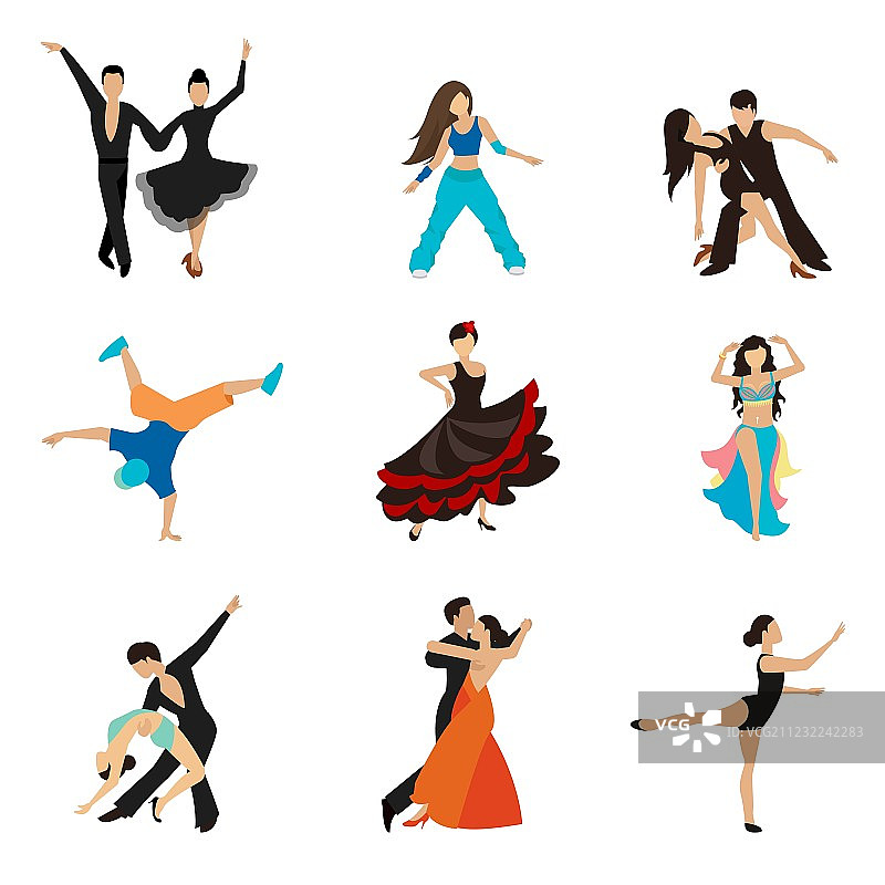 舞蹈风格扁平图标合集图片素材