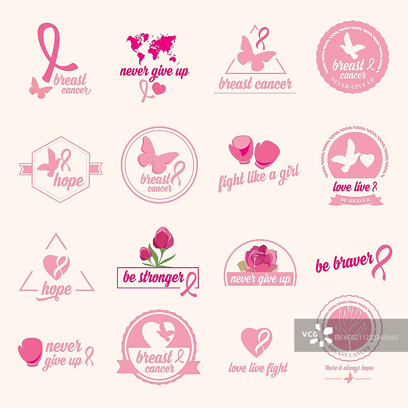 乳腺癌粉红丝带主题贴纸图片素材