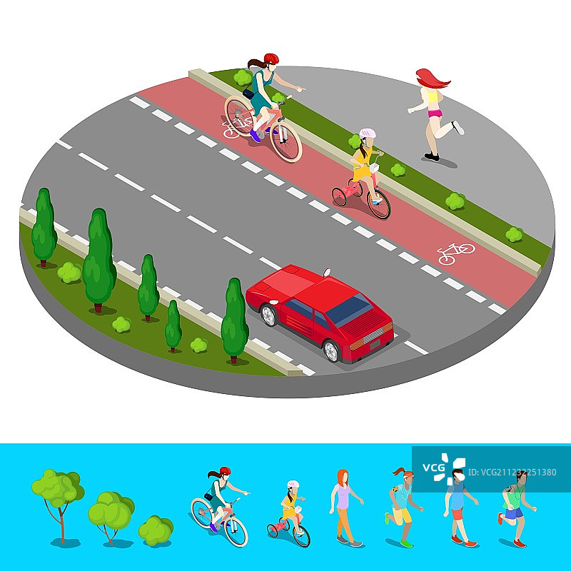 2.5D城市自行车道与自行车道图片素材