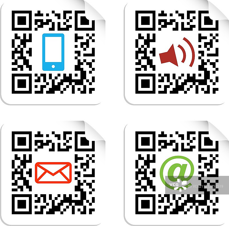 带有二维码标签的社交媒体图标集图片素材