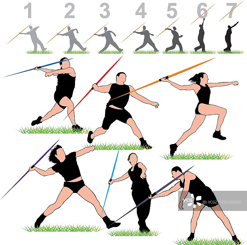 标枪运动员剪影合集图片素材