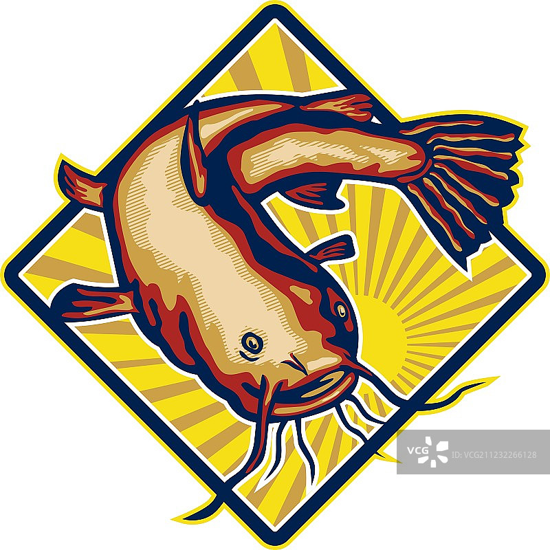 鲶鱼泥鳅跳跃复古风图片素材