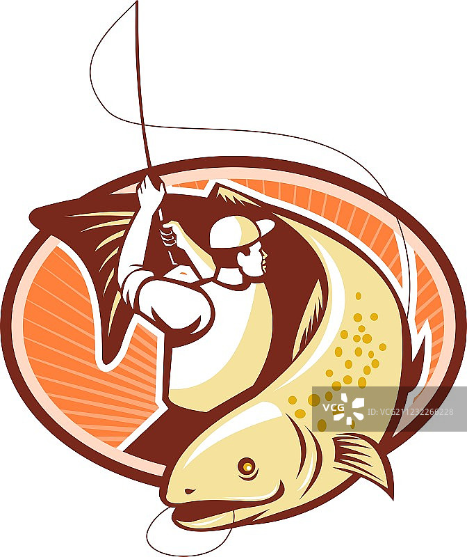 复古风格飞蝇钓渔夫图片素材